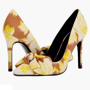 TED BAKER Ryama Tapestry Glitch Bow Court Pump in Camel Size 37